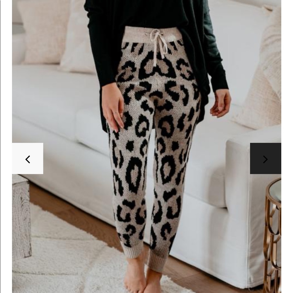 Vici Taupe and Black Leopard Print Knit Jogger Set - Picture 3 of 4